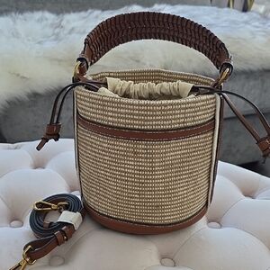 Zara Tan and Brown Woven Bucket Bag